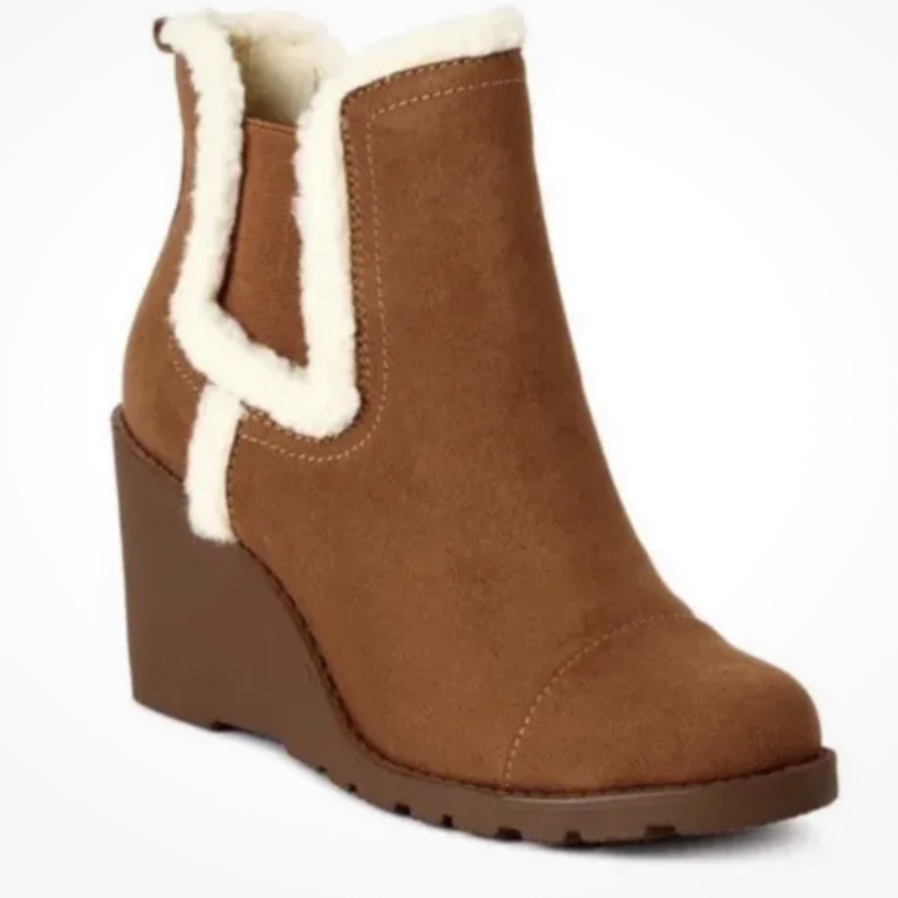 Scoop NYC Women’s Faux Suede Sherpa Lined Wedge Boots Shoes Size 8 NEW